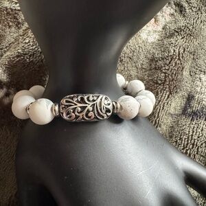 Elegant Silver and White Beaded Bracelet